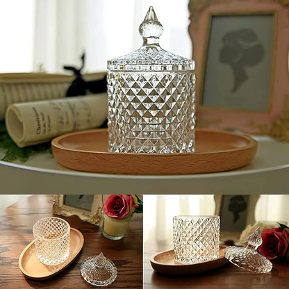 rejomiik Qtip Holder Glass Apothecary Jars with Lid Bathroom Accessories Vanity Organizers and Makeup Storage for Cotton Swabs, Balls, Pads, Floss Picks, Candy, 2 Pack Small and Large Clear