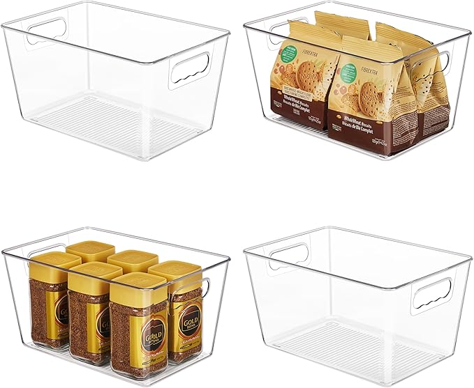 YIHONG Clear Plastic Storage Organizer Bins, 4 Pack Pantry Food Storage Bins with Handle for Kitchen,Refrigerator, Freezer,Cabinet Organization and Storage by YIHONG