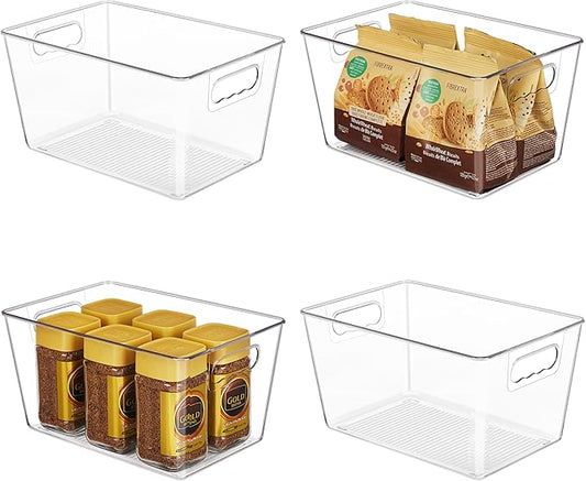 YIHONG Clear Plastic Storage Organizer Bins, 4 Pack Pantry Food Storage Bins with Handle for Kitchen,Refrigerator, Freezer,Cabinet Organization and Storage by YIHONG