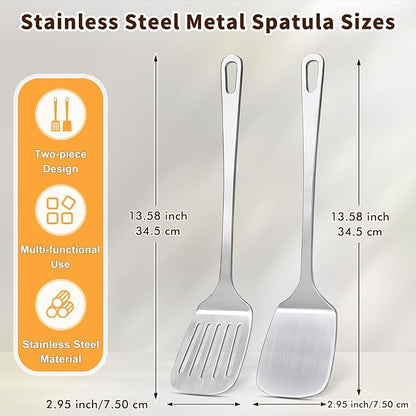 Stainless Steel Spatula, Metal Spatula Slotted Turner, Heavy Duty Sturdy Spatulas for Kitchen Use, High Heat Resistant Cooking Utensils for Fish Eggs Pancakes, Dishwasher Safe, Easy to Clean, Silver - Image 6