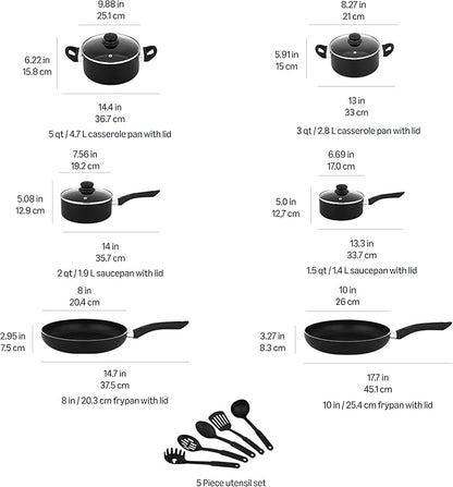 Amazon Basics Ceramic Non-Stick Cookware 15-Piece Set, Pots, Pans and Utensils, Black - Image 4