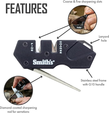 Smith’s Pocket Pal Tactical Knife Sharpener - 2 Stage Sharpener & Diamond Sharpening Rod - Pocket Clip - Outdoor Hunting Knife & Hook Sharpener - Compact & Lightweight - Image 3