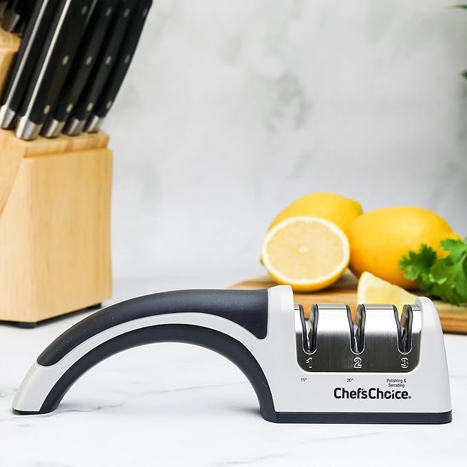Chef'sChoice Manual Knife Sharpeners for 15- and 20-Degree Straight-Edge and Serrated Knives with Diamond Abrasives Precise Angle Control & Compact Footprint, 2-Stage, Gray - Image 4