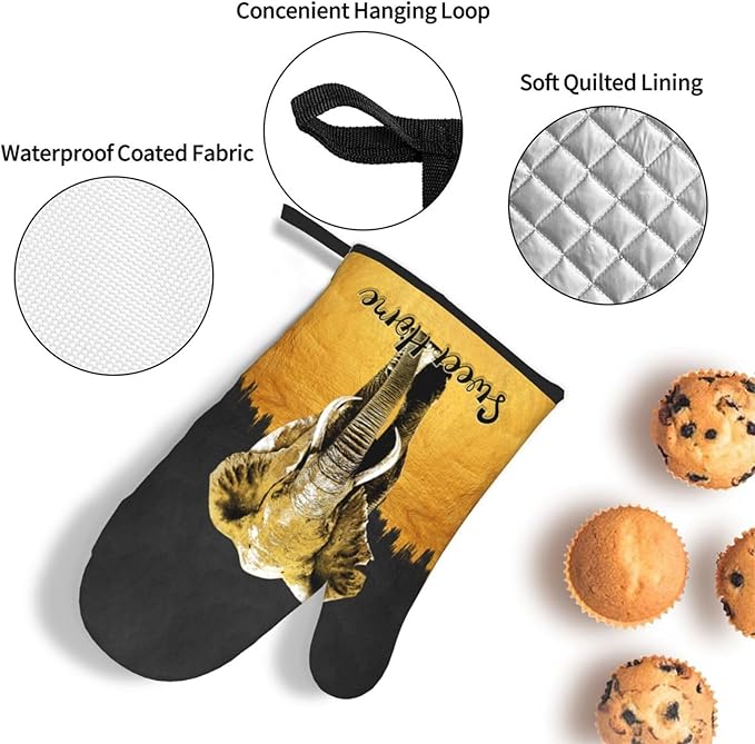 Elephant Oven Mitts and Pot Holders Sets of 3 Black Gold Hot Pads Oven Gloves Heat Resistant Non Slip Washable for Kitchen Cooking Grilling Baking - Image 5