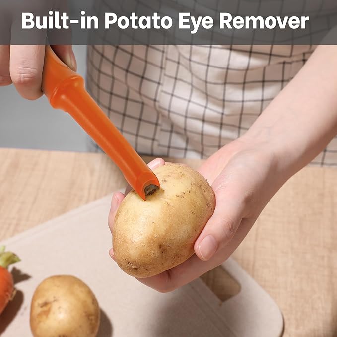 Beneno Swivel Vegetable Peeler, Razor-Sharp Smooth Peeling Potato Peelers with Stainless Steel Blades, Ergonomic Comfort Non-Slip Rubber Handle, Durable Kitchen Peelers with Potato Eye Remover, Orange - Image 6