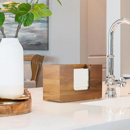Paper Towel Dispenser Countertop, Acacia Wood Folded Paper Hand Towel Holder for Guest Bathroom, Commercial Tabletop Tissue Dispenser Tray for Multifold C-Fold, Z-Fold, Trifold, 10.31x3.94x6.3 Inches
