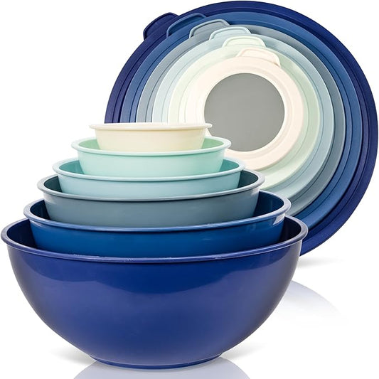 WHYSKO Mixing Bowl Set, 12 Piece Colorful Plastic Mixing Bowls with Lids Set for Food Prep Storage and Serving, Microwave and Dishwasher Safe for Kitchen Baking Cooking by WHYSKO