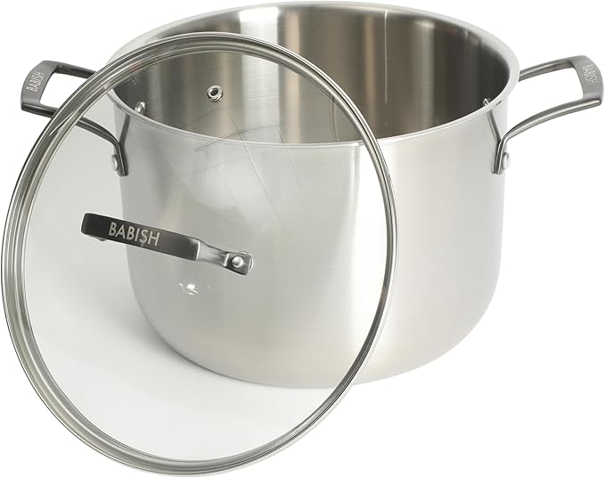 Babish 8 Quart Tri-Ply Stainless Steel Stock Pot with Glass Lid & Black Handles – Dutch Oven, Oven Safe, Dishwasher Safe - Image 7