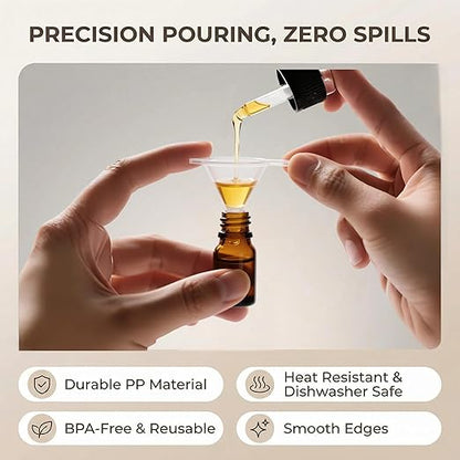 Mini Funnels Set, Small Clear Plastic Funnel with 6mm Narrow Spout for Filling Tiny Bottles, Essential Oils, Perfume, Capsules, Powder, Spices, Sand Art & Lab – Food Grade Heat Resistant (12, mini) - Image 2