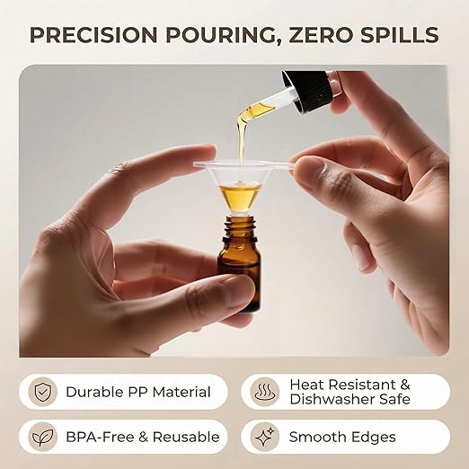 Mini Funnels Set, Small Clear Plastic Funnel with 6mm Narrow Spout for Filling Tiny Bottles, Essential Oils, Perfume, Capsules, Powder, Spices, Sand Art & Lab – Food Grade Heat Resistant (5, mini) - Image 2