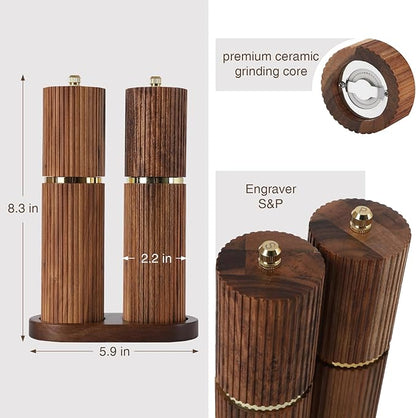 Wooden Salt and Pepper Grinder Set, Refillable Salt and Pepper grinder with adjustable Coarseness, Acacia Wood pepper mill manual, Salt and Pepper Shakers Matching Wooden tray-Ideal for Gifting - Image 2
