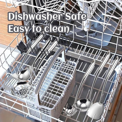 VALESKA 6PCS Stainless Steel Cooking Utensils Set,Metal Kitchen Utensils Set, Include Wok Spatula Stainless Steel,Metal Pasta Spoon and etc,Easy to Clean - Image 4