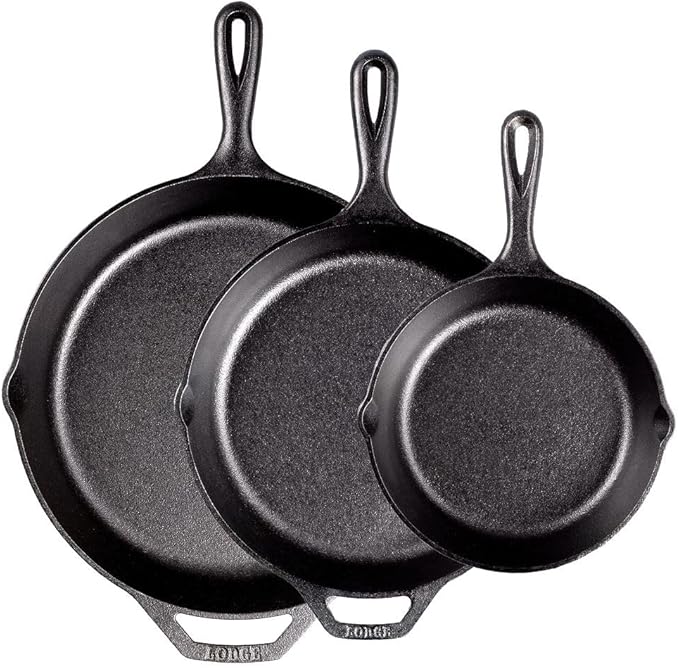 Lodge Seasoned Cast Iron Skillet Set 8, 10.25 & 12 Inches - PFAS-Free, Non-Toxic Cookware - Use with an Oven, Stove, Grill, or Campfire - Naturally Non-Stick & Oven Safe