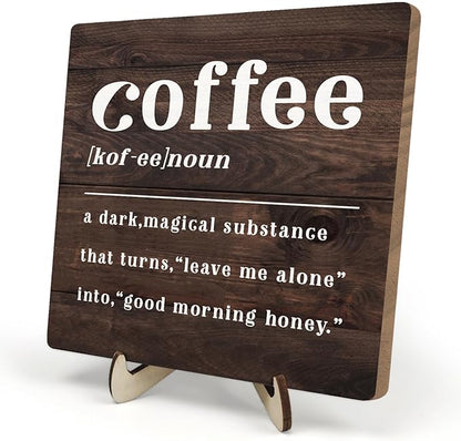 Coffee Bar Sign Plaque,Coffee Bar Accessories,Vintage Cafe Bar Plaque Desk Decor for Kitchen Home or Office,Farmhouse Decoration 5.9x5.9inch by DMADNF