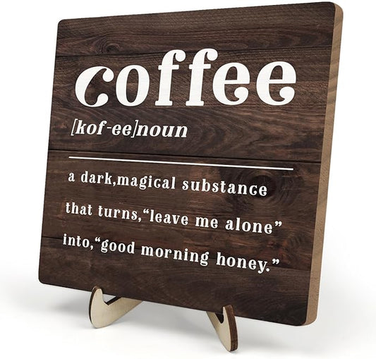 Coffee Bar Sign Plaque,Coffee Bar Accessories,Vintage Cafe Bar Plaque Desk Decor for Kitchen Home or Office,Farmhouse Decoration 5.9x5.9inch by DMADNF