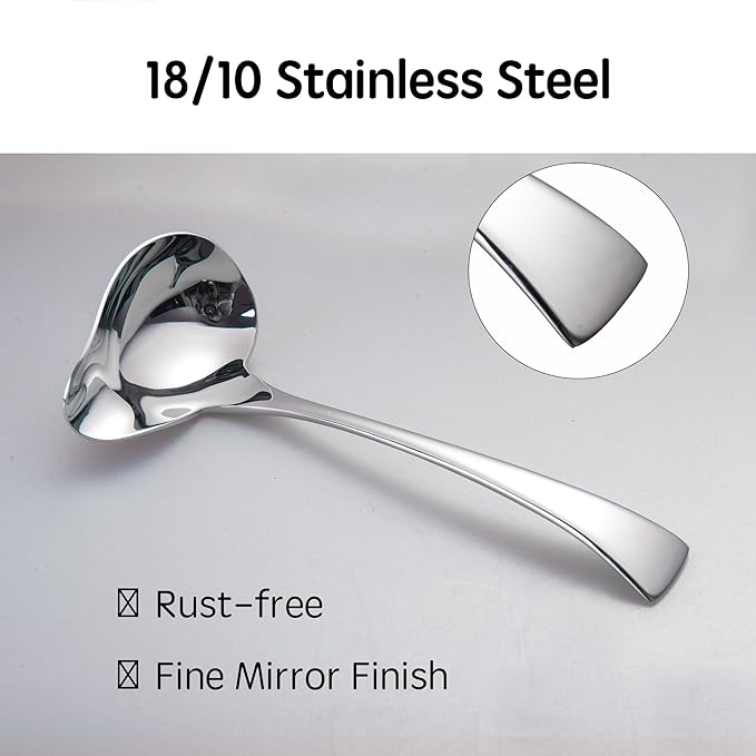 IMEEA 7-Inch Small Sauce Ladle with Pour Spout, 18/10 Stainless Steel Drizzle Spoon for Gravy, Dressing, Sauce, 2-Piece