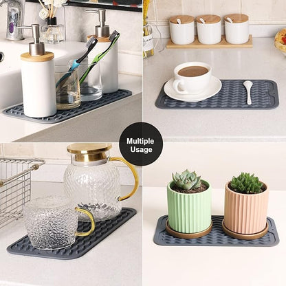 ZLR 2 Pcs Silicone Sponge Holder & Sink Caddy Tray (6" x 12") - Narrow Dish Drying Mat for Kitchen Counter - Waterproof Soap Dispenser Organizer, Non-Slip Bathroom Vanity Tray (Dark Gray) - Image 7