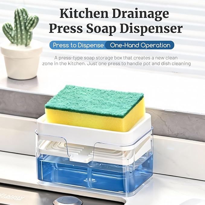 Dish Soap Dispenser for Kitchen Sink,2 in 1 Premium Sponge Holder, Dishwashing Soap Pump Dispenser for Countertop (White) - Image 3