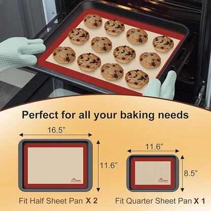 HOTEC Silicone Baking Mats 3 Pack – Thickened Non-Stick Reusable Silicone Baking Sheets for Oven – Cookie & Macaron Mats – 2 Half Sheet + 1 Quarter Sheet – BPA-Free, Dishwasher Safe - Image 3