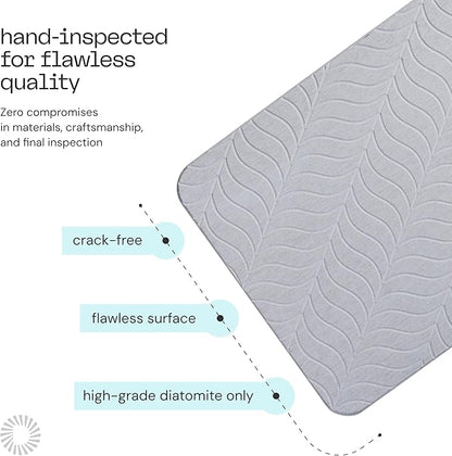 Deepstone Diatomite Stone Dish Drying Mat – Fast-Drying Natural Diatomaceous Earth Kitchen Countertop Drying Board – Super Absorbent & Non-Slip, 16 x 12 in (Gray)
