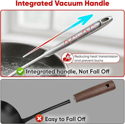 Newness 9 Pcs Cooking Utensils Set, 304 Stainless Steel Kitchen Utensils Set, Metal Kitchen Accessories, Include Soup Ladle, Slotted Skimmer Spoon, Spaghetti Spoon and Spatula, Dishwasher Safe