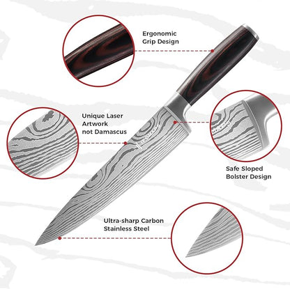 15-Piece Knife Set with Block for Kitchen, with Built-In Sharpener, Stainless Steel Ultra Sharp Blades, Ergonomic Pakkawood Handle, Essentials Chef Knives Set