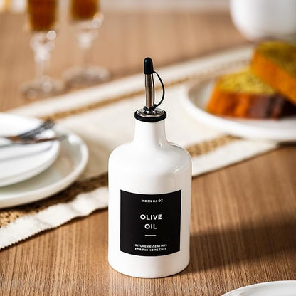 HOMCDALY Ceramic Olive Oil Dispenser Bottle, 16oz Oil Dispenser Bottle for Kitchen, Oil Container, Kitchen Oil Dispenser（White）