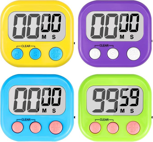 Digital Timer for Kids Teacher Supplies Classroom Timer for Study Learning Management Kitchen Work Exercise-4Pack Blue Green Yellow Purple by AOUVES