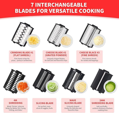 Electric Cheese Grater, 250W Electric Professional Salad Maker & Vegetable Slicer Shredder, 7-in-1 Electric Food Graters Machine with Widened Feeding Port for Block Cheese, Vegetables & Fruits - Image 4