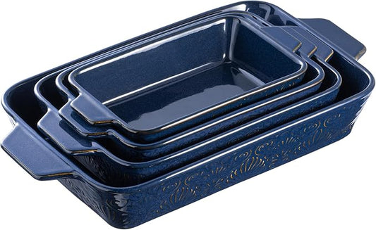 Dafuceramic Casserole Dishes for Oven, Baking Dishes, Ceramic Bakeware Sets of 4, Rectangular Baking Pan Set with Handles for Baking, Casserole, Kitchen, Wedding Gift (Blue) by Dafuceramic