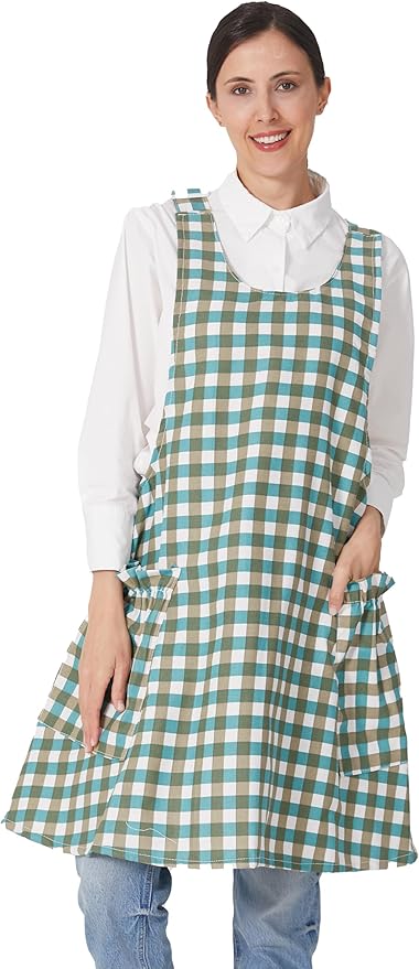Cozy Adjustable Cross Back Aprons for Women with Pockets Cotton Linen Cooking Kitchen Baking