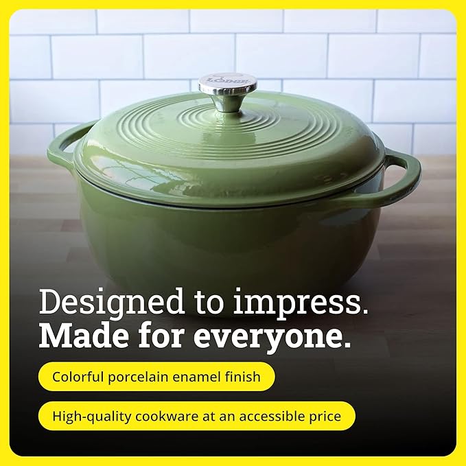 Lodge Essential Enamel Cast Iron Dutch Oven - Perfect for Bread Baking, Braising, Marinating & Slow Cooking - Features Moisture-Sealing Lid & Dual Handles - Kitchen Essentials - 6 Quarts - Spruce - Image 7