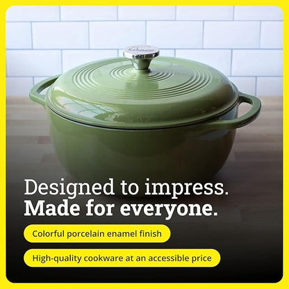 Lodge Essential Enamel Cast Iron Dutch Oven - Perfect for Bread Baking, Braising, Marinating & Slow Cooking - Features Moisture-Sealing Lid & Dual Handles - Kitchen Essentials - 6 Quarts - Spruce - Image 7