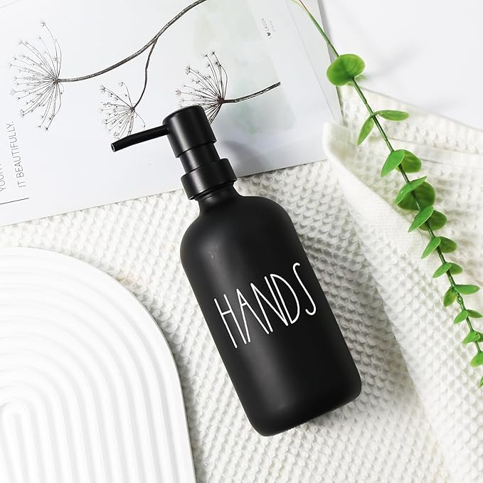 VIMERPA Hand Soap Dispenser, Matte Black Soap Dispenser for Bathroom, Glass Hands Liquid Dispenser with Plastic Pump, 17 Fl Oz Refillable Lotion Soap Bottle Container, Farmhouse Kitchen Decor - Image 5