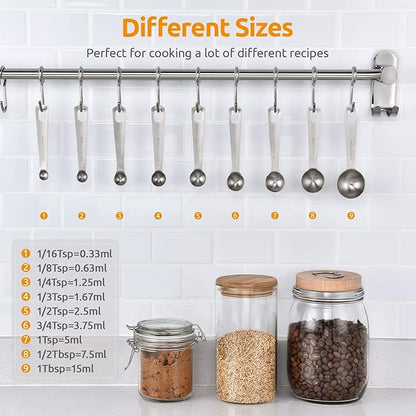Measuring Spoons: U-Taste 18/8 Stainless Steel Measuring Spoons Set of 9 Piece: 1/16 TSP, 1/8 TSP, 1/4 TSP, 1/3 TSP, 1/2 TSP, 3/4 TSP, 1 TSP, 1/2 tbsp & 1 tbsp Dry and Liquid Ingredients - Image 2