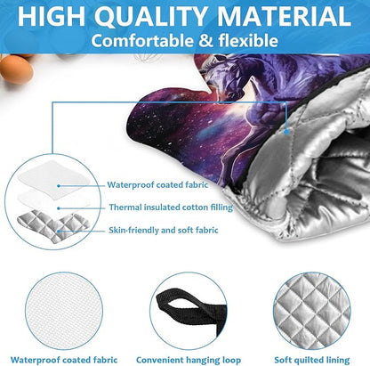 Horse Purple Galaxy Space Oven Mitts and Pot Holders Sets Heat Resistant 4Pcs Potholders Oven Gloves Hot Pads for Kitchen Baking Cooking Grilling BBQ