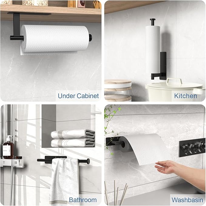 CUXIXA Paper Towel Holder Under Cabinet, Upgraded Self Adhesive Paper Towel Holder Wall Mount for Kitchen, Bathroom, RV, Bend-Resistant, Self-Adhesive or Drill mounting - Image 2