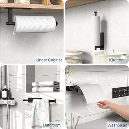 CUXIXA Paper Towel Holder Under Cabinet, Upgraded Self Adhesive Paper Towel Holder Wall Mount for Kitchen, Bathroom, RV, Bend-Resistant, Self-Adhesive or Drill mounting - Image 2