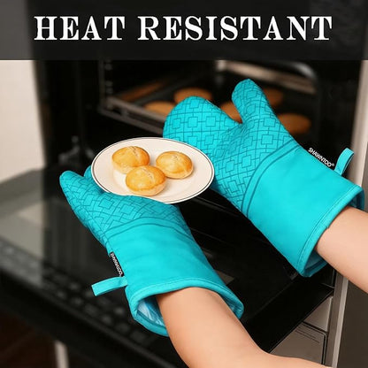 Oven Mitts and Pot Holders Sets 6pcs, Kitchen Oven Glove,High Heat Resistant 550 Degree Extra Long Oven Mitts and Potholders with Non-Slip Silicone Surface for Home Essentials (Grey) (Ice Blue) - Image 4