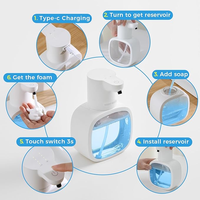 Automatic Foaming Soap Dispenser, 17oz/500ml Touchless Rechargeable with 4-Level Adjustable & IPX5 Waterproof - Level Display for Wall/Tabletop Use in Bathroom, Kitchen, White - Image 8
