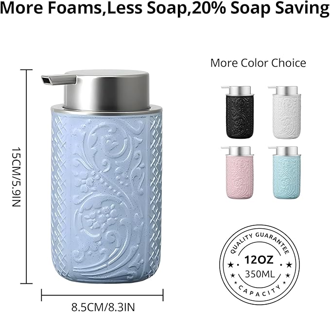 12OZ/350ML Ceramic Foaming Soap Dispenser Empty Hand Soap Dispenser Refillable Lotion Containers with Pump - Image 2