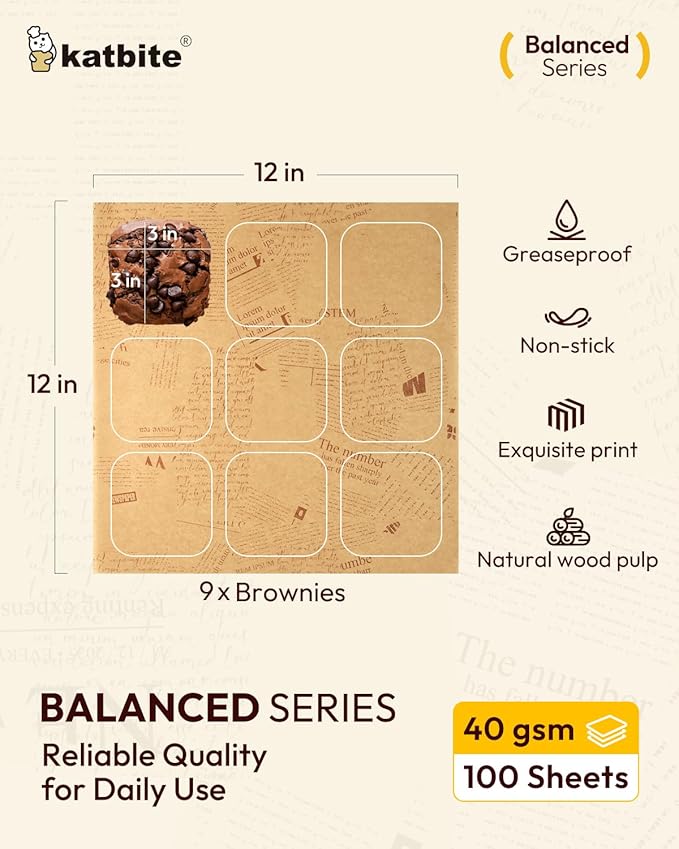Katbite 100Pcs 12 In Food Wrapping Paper, New Pattern Heavy duty Deli Paper, Greaseproof & Non-stick Parchment Paper, Pre-cut Unbleached Parchment Paper is Perfect for Wrap Bread, Burger and Sandwich - Image 2