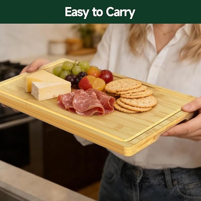 4-Piece Set Bamboo Cutting Board for Kitchen - Crack-Resistant Wood Chopping Boards with Deep Juice Grooves, Pre-Oiled Butcher Block for Meat, Vegetables & Cheese, Natural - Image 5