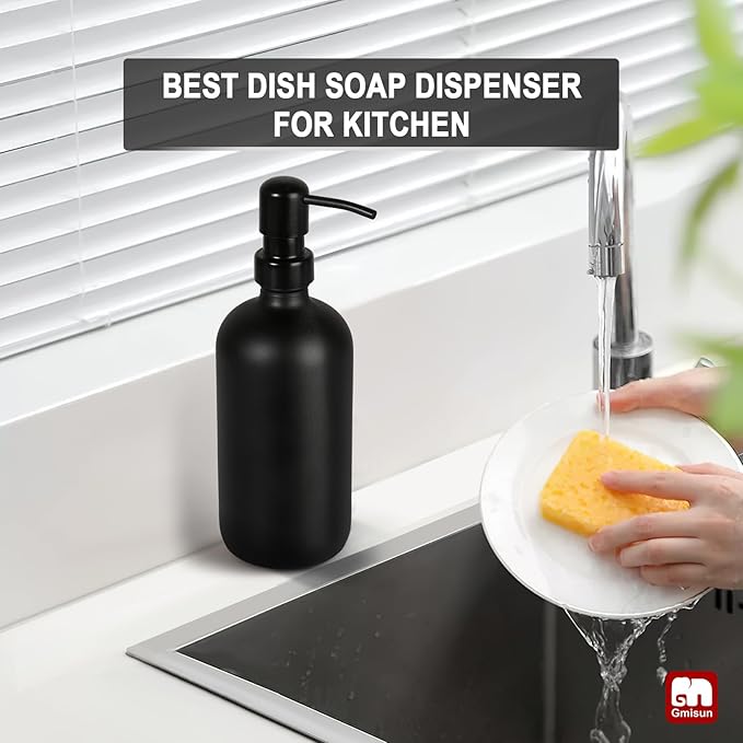 GMISUN Black Soap Dispenser, 1 Pack Matte Black Bathroom Hand Soap Dispensers, 17 Fl Oz Dish Soap Dispenser for Kitchen with Rustproof Stainless Steel Pump, Modern Liquid Dishwashing Dispensers Bottle - Image 6