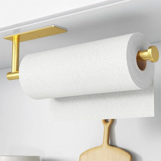 Paper Towel Holder - Self-Adhesive or Drilling, Gold, Wall Mounted, SUS304 Stainless Steel Kitchen Roll Dispenser Under Cabinet by niffgaff