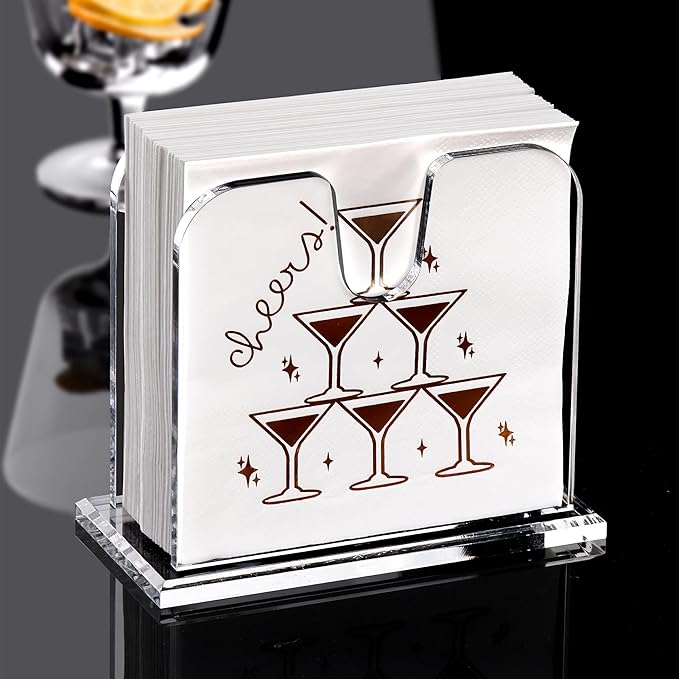 DINGHUO Acrylic Cocktail Napkin Holder for Table, (5" x 5") Clear Beverage Napkin Dispenser with 8mm Thickened base, Large Capacity Napkin Box for Kitchen, Restaurant, Bar, Dinner, Home Decor