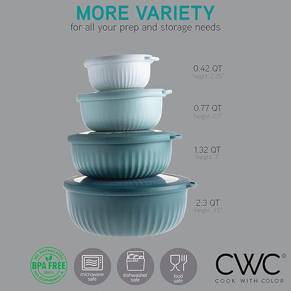 COOK WITH COLOR Prep Bowls with Lids- Wide and Deep Nesting Plastic Small Mixing Bowl Set with Lids, 8 Piece Set - Wide Bowls, Teal - Image 2