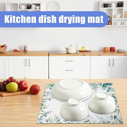 Sage Eucalyptus Dish Drying Mat for Kitchen Counter Spring Summer Drying Pad Absorbent Reversible Dish Drainer Rack Mats Draining Pad 18"x24"Inch