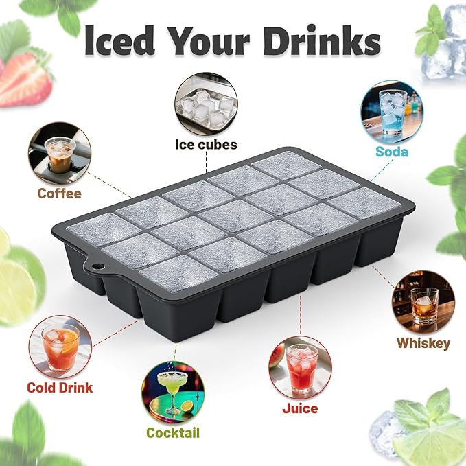Silicone Ice Cube Tray 3 Pack - EASY RELEASE ice cube tray with lid, BPA Free Ice Cubes Trays for Freezer,ice cube mold for Cocktail,Whiskey (Black+Grey+Mint) - Image 7