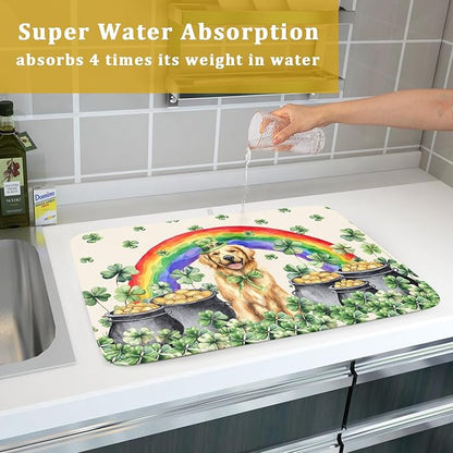 Funny Dog Dish Drying Mats for Kitchen Countertop Large Microfiber Absorbent Coffee Bar Mat - Image 7
